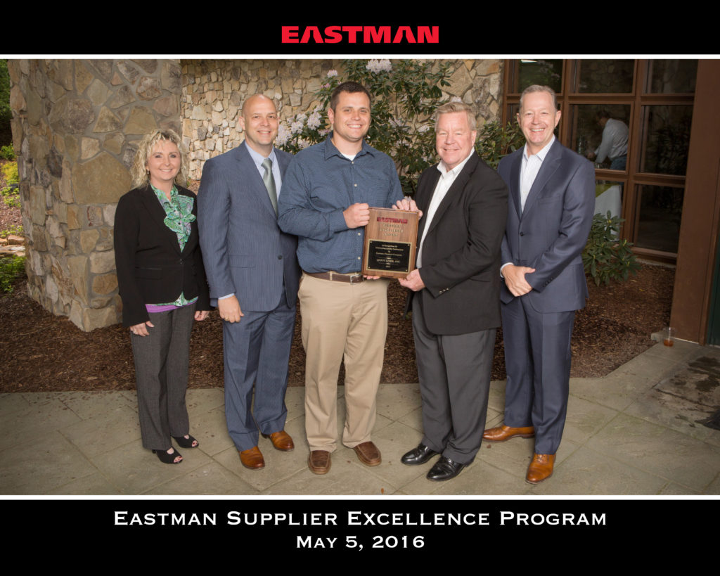 From left, Lori Dawson (Eastman), Dan Beverly (Eastman); Kyle Goodsman, Quest Liner Midwest Capacity Manager and Channahon, IL Terminal Manager; Carl Recher, Quest Liner Vice President of Operations and Kevin Pruitt (Eastman). 